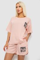 Жіночий костюм футболка та шорти трикотаж, колір персиковий, 221R6815